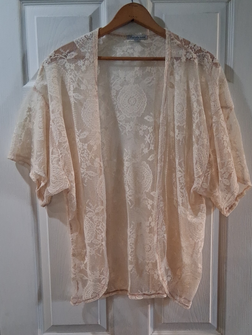 Lace Open-Front Kimono Sweater - Cream